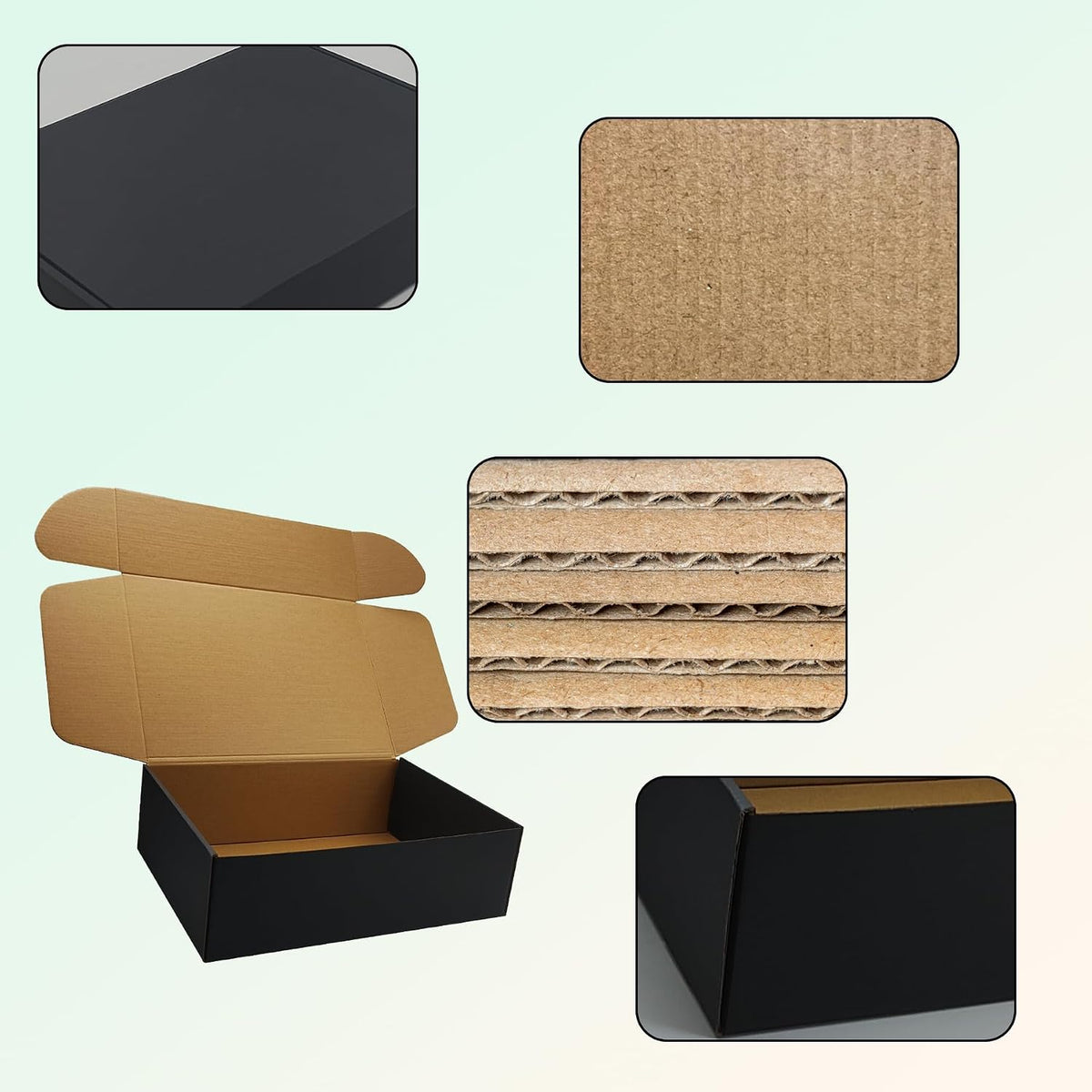 12x9x4 inch Black Shipping Boxes Set of 20, Corrugated Cardboard Mailer Box