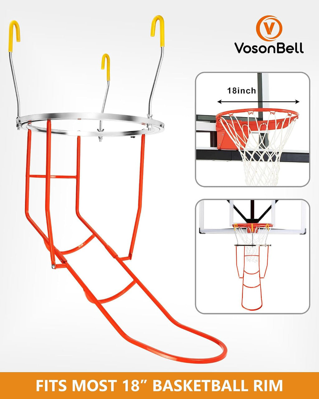 Upgraded Basketball Shot Trainer Rebounder, Heavy Duty Basketball Return Attachment with 360° Rotating Chute