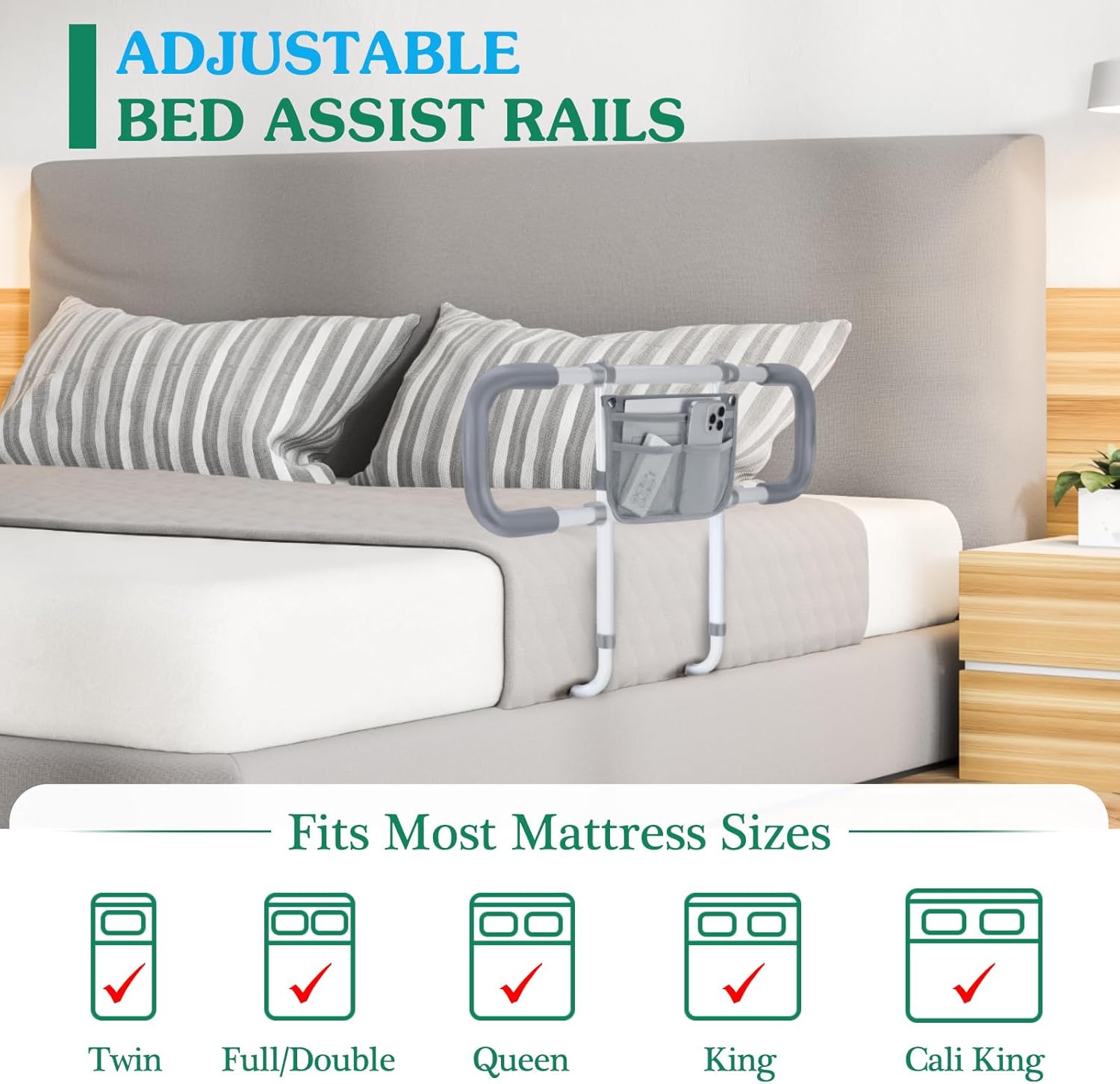 Bed Rails for Elderly Adults Safety - Extended Bed Assist Rail for Seniors - Adjustable Beds Side Rails Handle