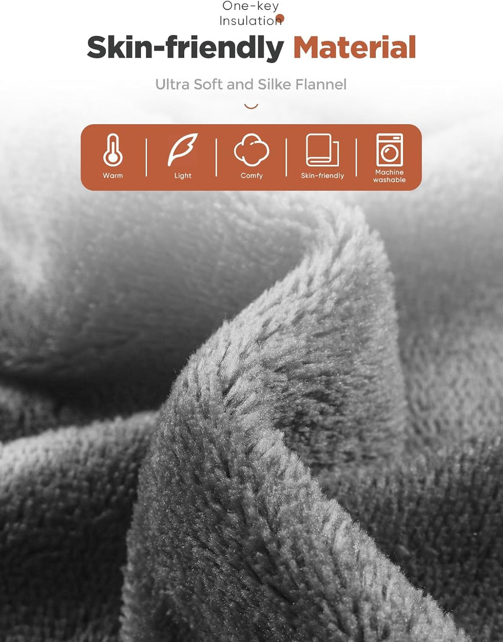 Heated Throw Blanket with 1-9 hrs Timer Auto-Off & 8 Heating Levels，Flannel Electric Blanket Throw ETL