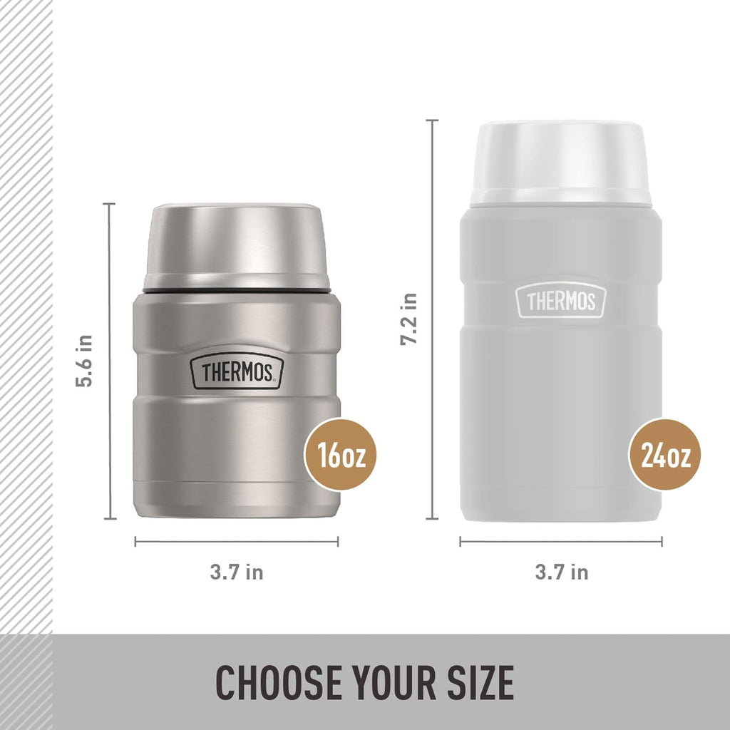 Stainless King Food Jar with Spoon, 16oz, Matte Steel | Stainless Steel Insulated Food Container with Built-In Bowl
