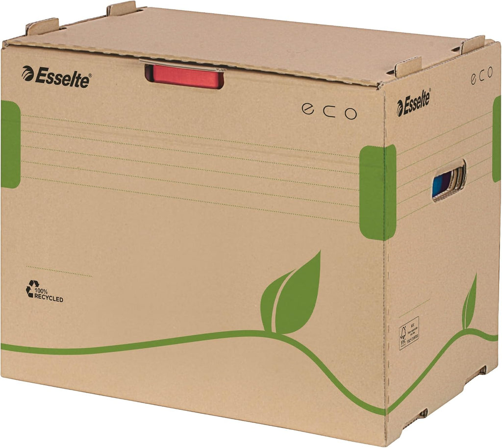 Eco Archive Container, Storage Box for 5 A4 Folders, Storage Box with Lid, Transport Box with Handles, 100% Recycled