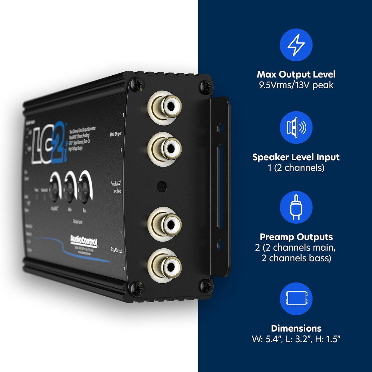 LC2i 2-Channel Line Output Converter with AccuBASS for Adding Subwoofers, Amplifiers to Factory Car Audio Receiver