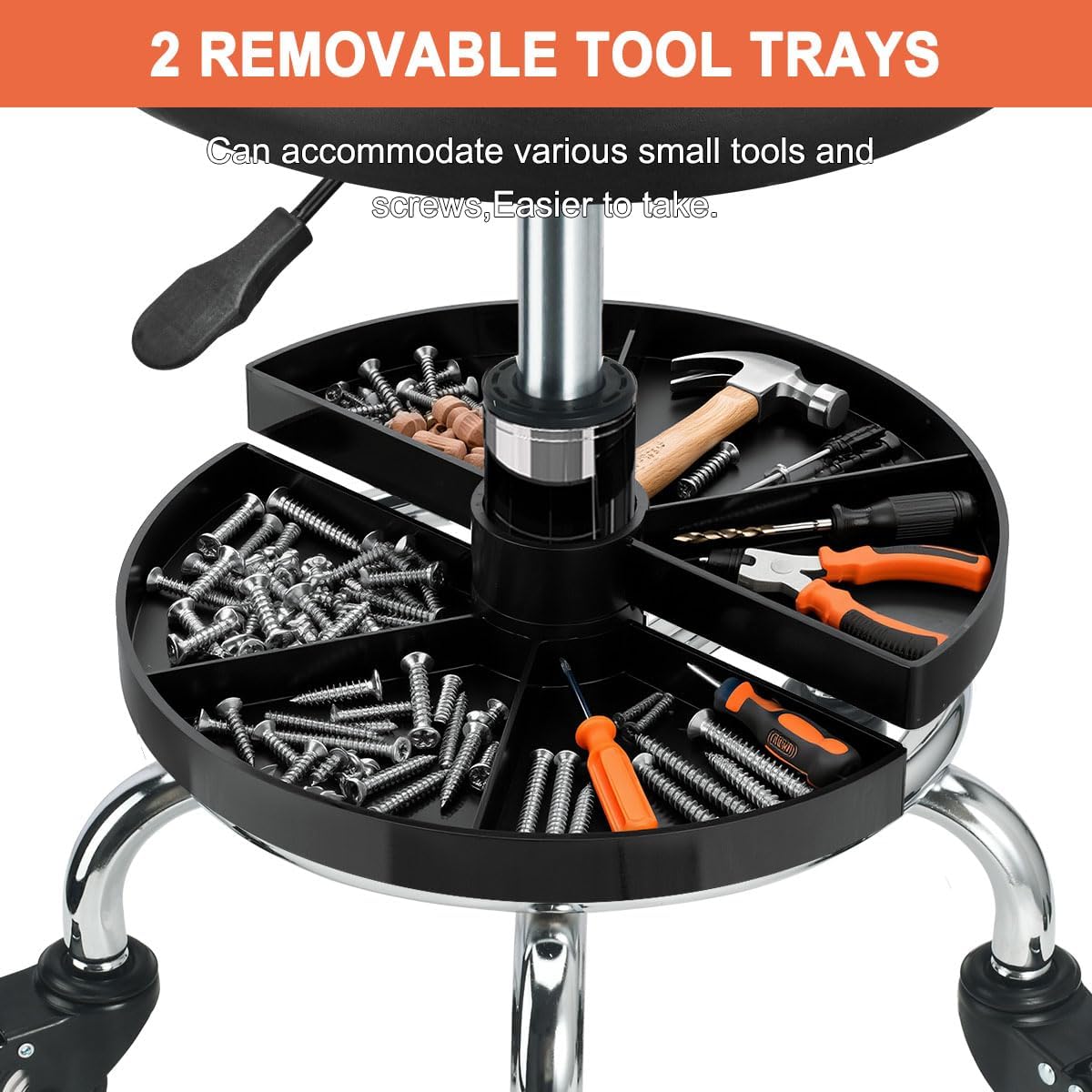 Garage Mechanic Stool with Storage Tray,Low Height Rolling Shop Stools, Rolling Mechanics Seat Chair Height