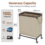 2 Section Laundry Hamper, 100L Tan Sorter Cart with Wheels
