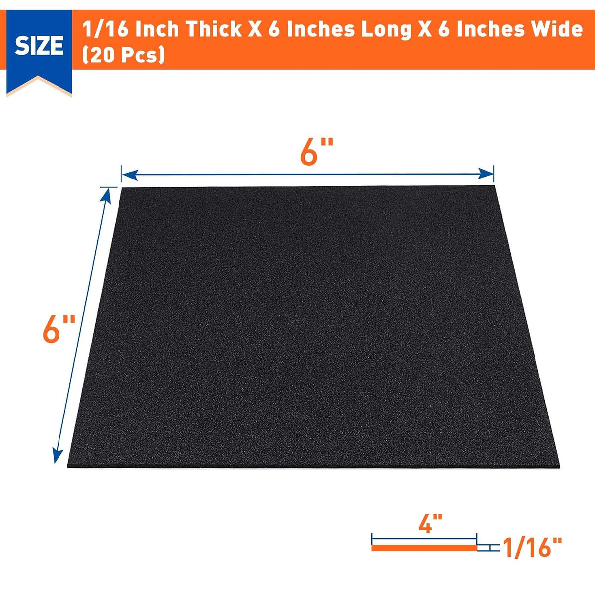 20Pcs Adhesive Foam Padding 1/16 in Thick X 6 in X 6 in