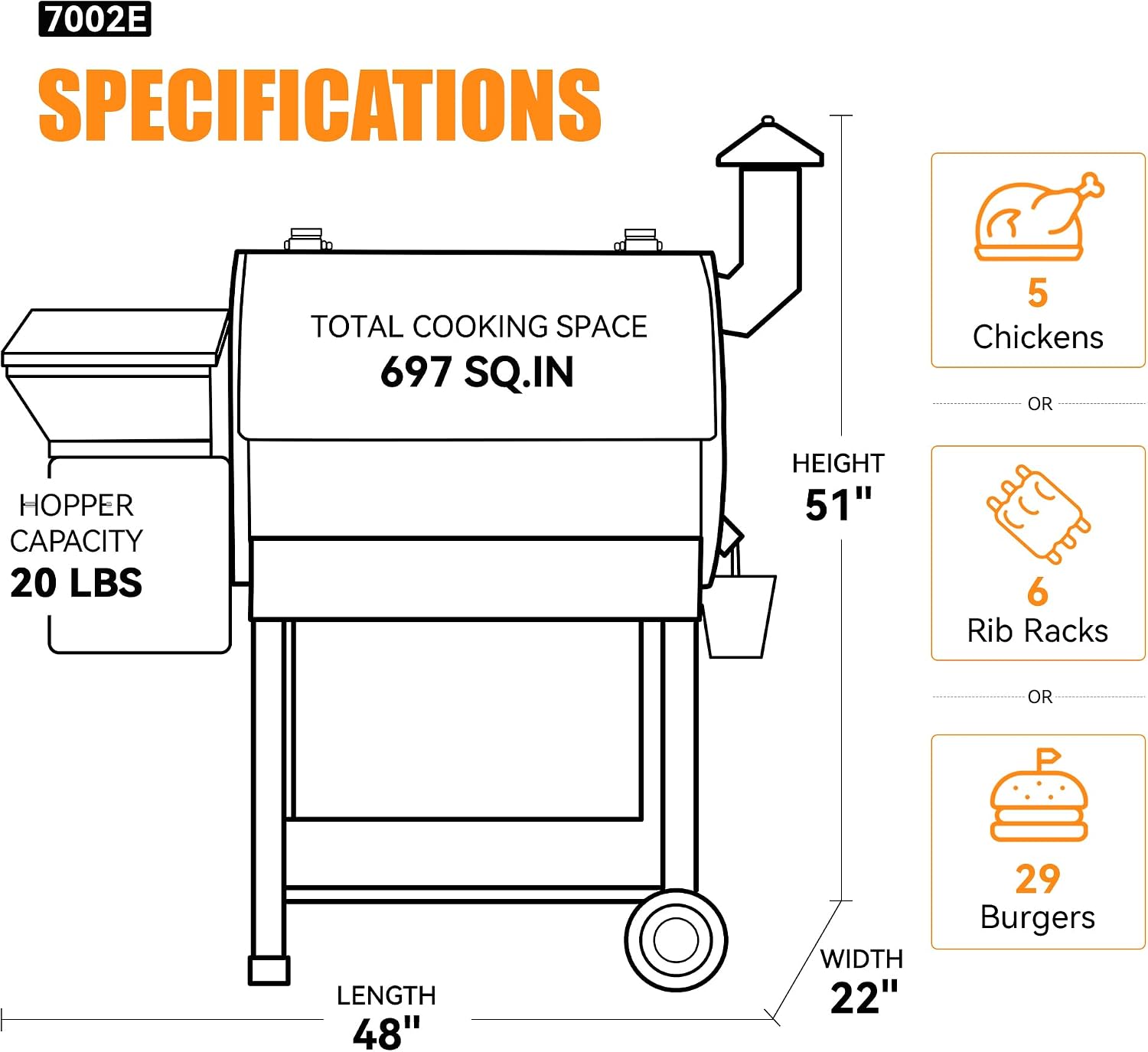 Wood Pellet Smoker Grill, 8 in 1 BBQ Grill with Auto Temperature Control, 697 sq in Cooking Area for Backyard, Patio