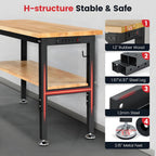 60" Adjustable Height Workbench with Storage Shelf