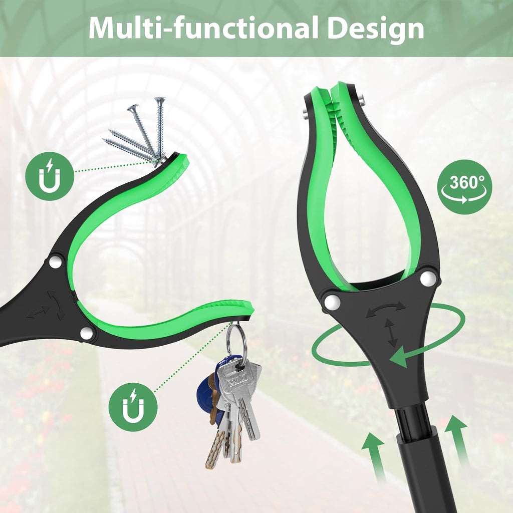 52" Extra Long Grabber Reacher Tool, Foldable Reacher Grabber Pickup Tool with Strong Magnetic & 360° Rotating