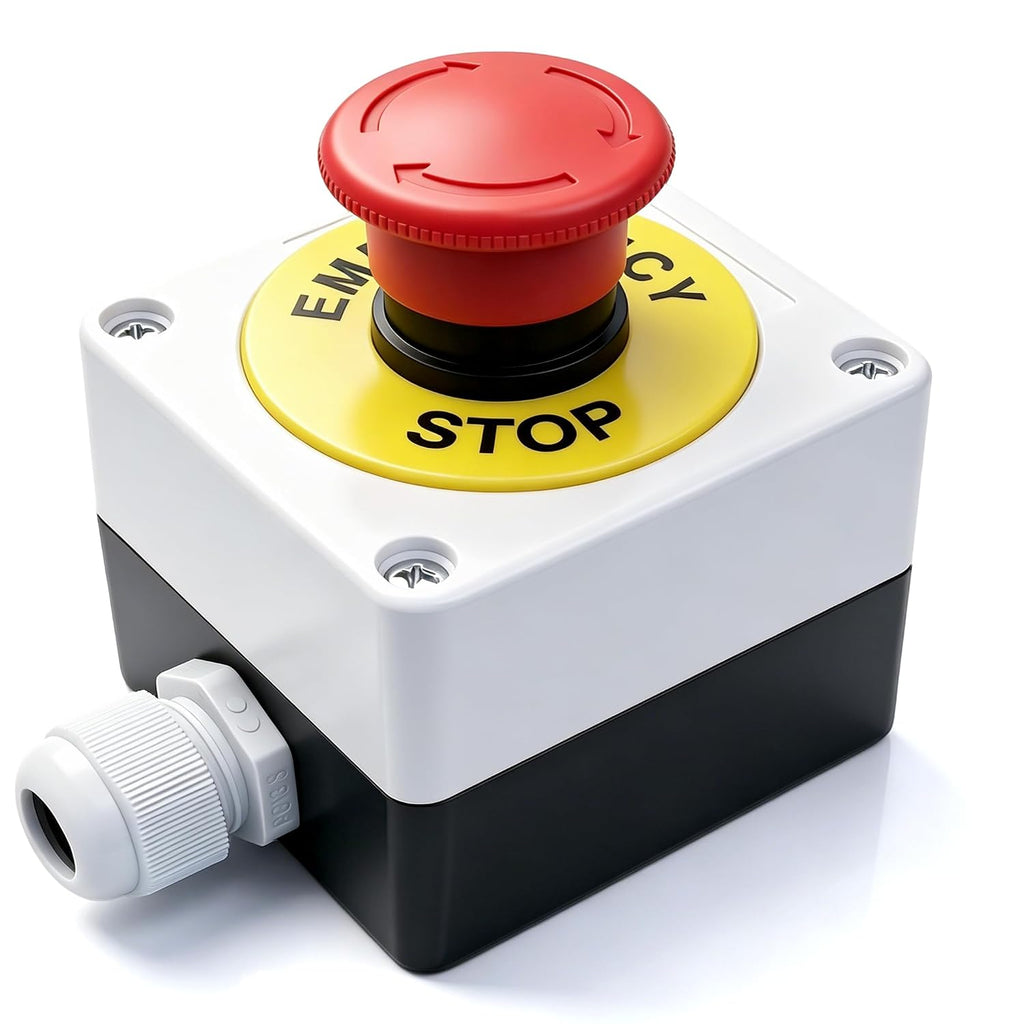 mxuteuk 22mm 2NC Red Mushroom Emergency Stop Push Button Switch Estop AC 660V 10A Switch Station Box，1 Years Warranty HB2-ES544-BOX-W