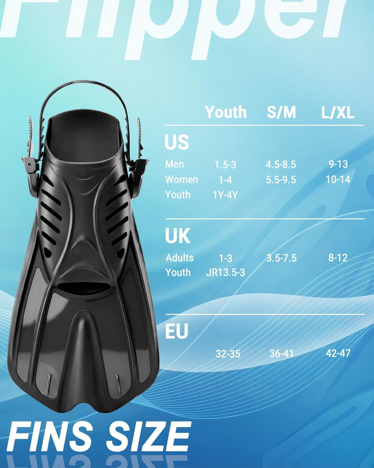 Diving fins Snorkeling Gear for Adults Snorkel fins ，Swim fins Open, Adjustable, Men, Women, Children, Swim Flippers