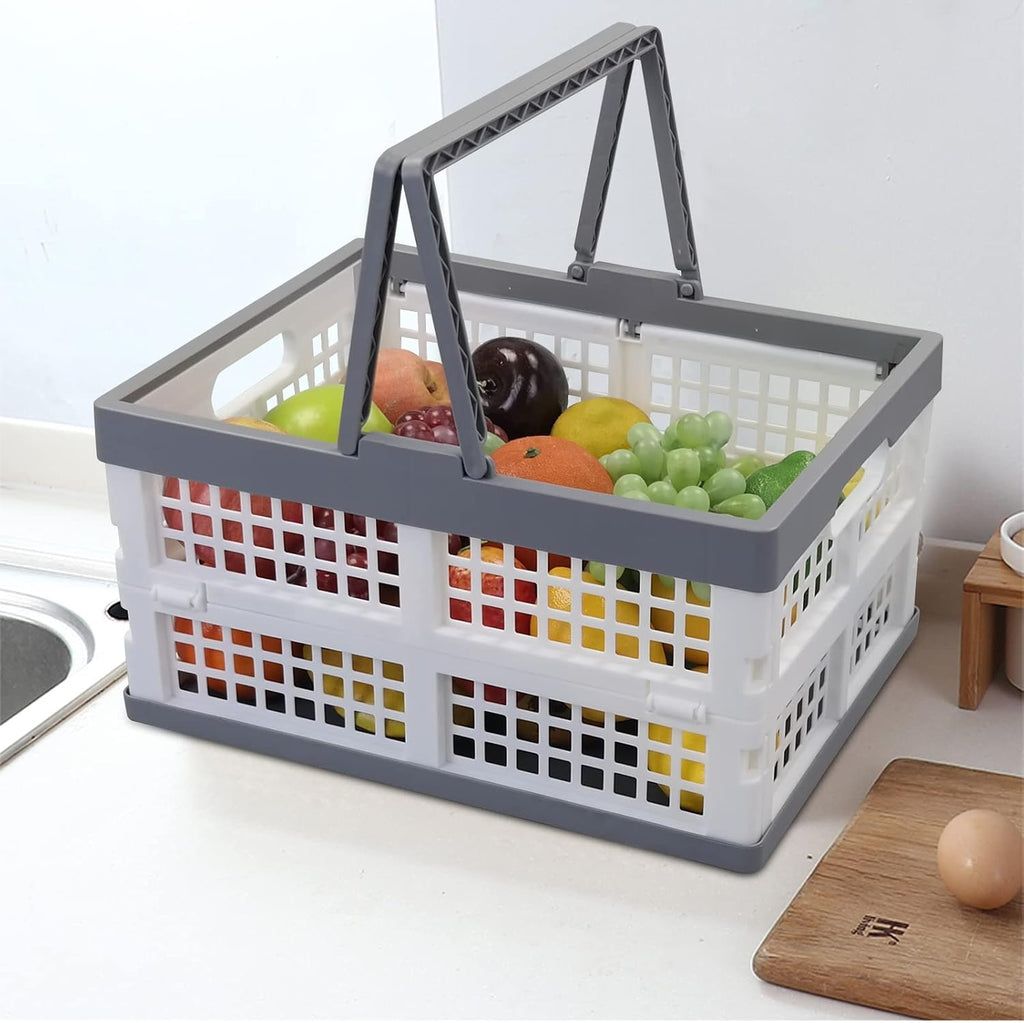 2-Pack Collapsible Crate with Handle, Grocery Shopping Baskets | Collapsible Stackable Grocery Crates with Handles