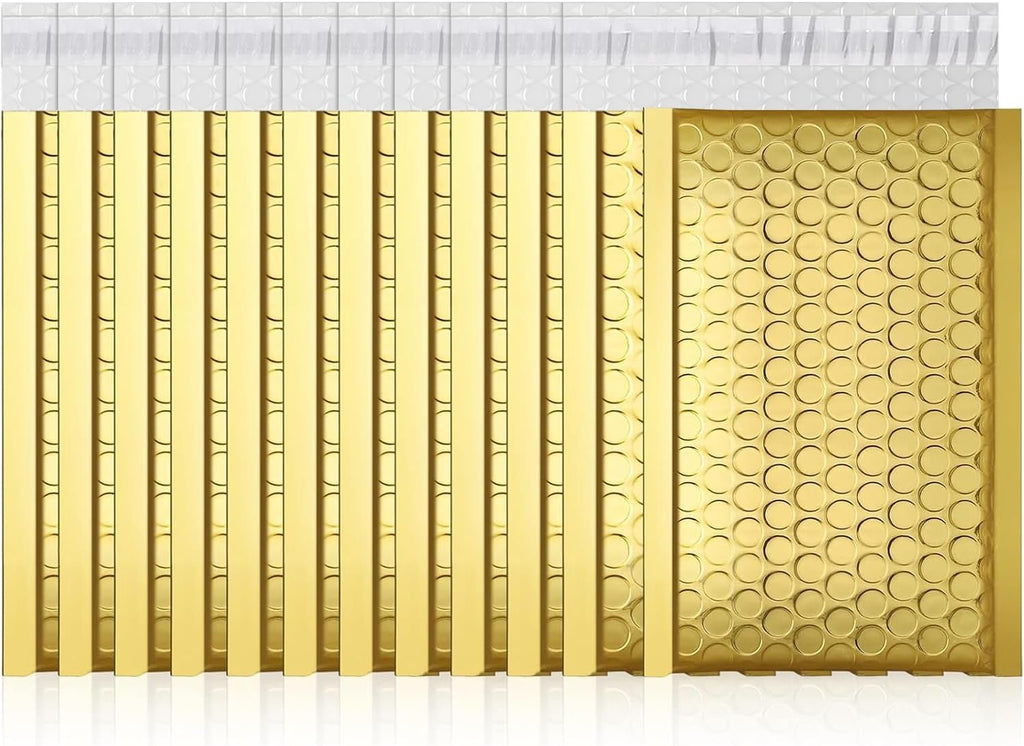 Gold Bubble Mailers 4x8" 50 Pack, Usable Size 4X7" Strong Adhesion