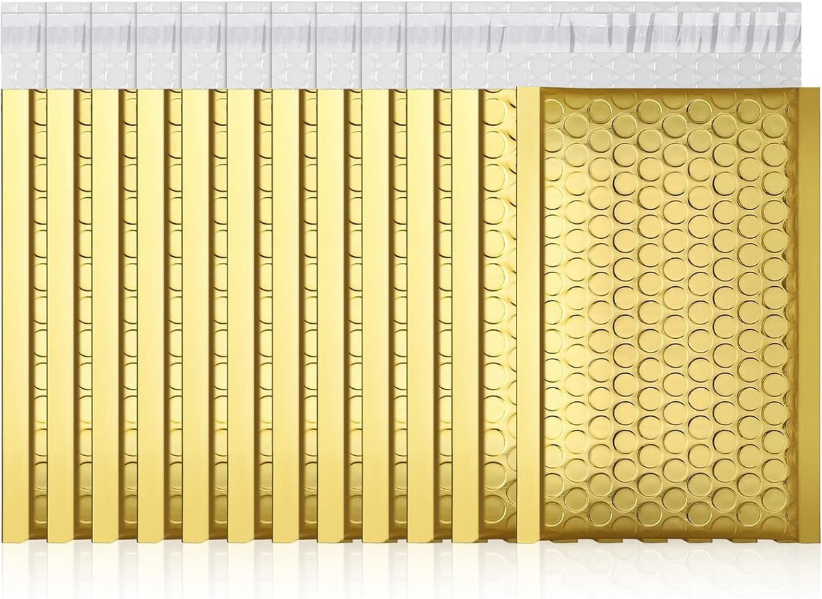 Gold Bubble Mailers 4x8" 50 Pack, Usable Size 4X7" Strong Adhesion