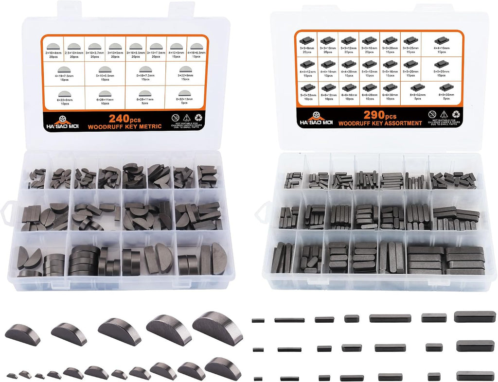 530pcs Metric Carbon Steel Woodruff Key Assortment Kit with 37 Sizes