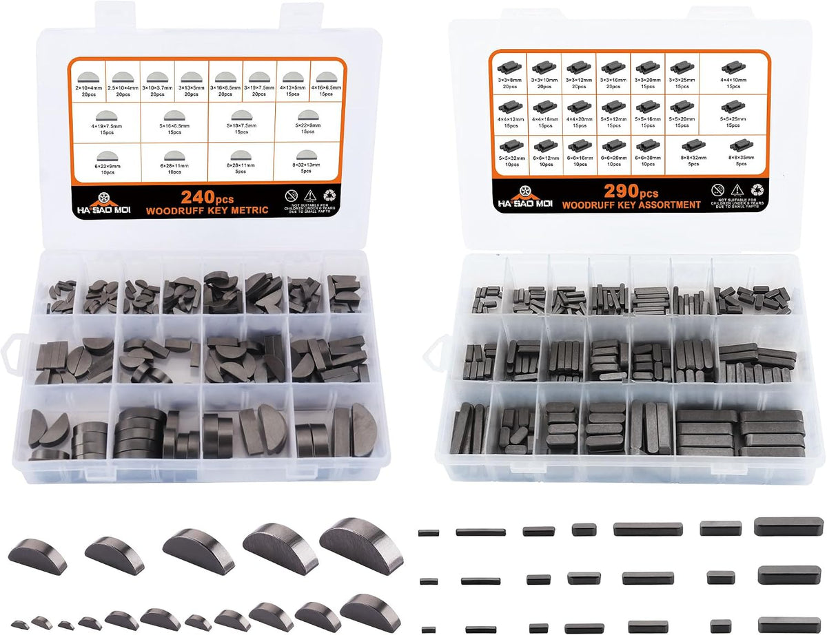 530pcs Metric Carbon Steel Woodruff Key Assortment Kit with 37 Sizes