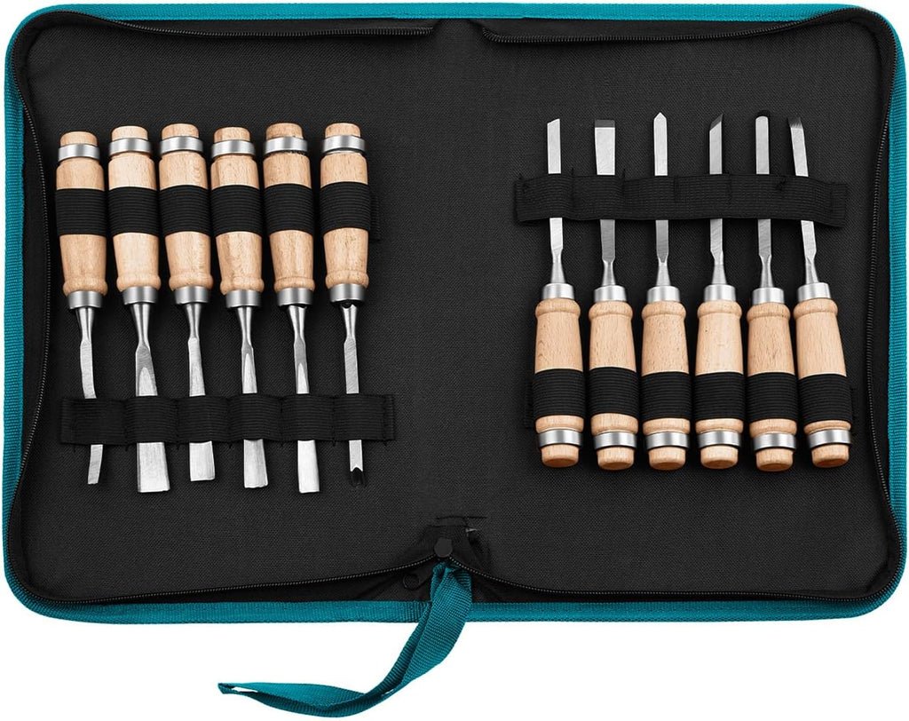 12pcs Wood Carving Chisel Set- Sharp Woodworking Tools with Case Storage