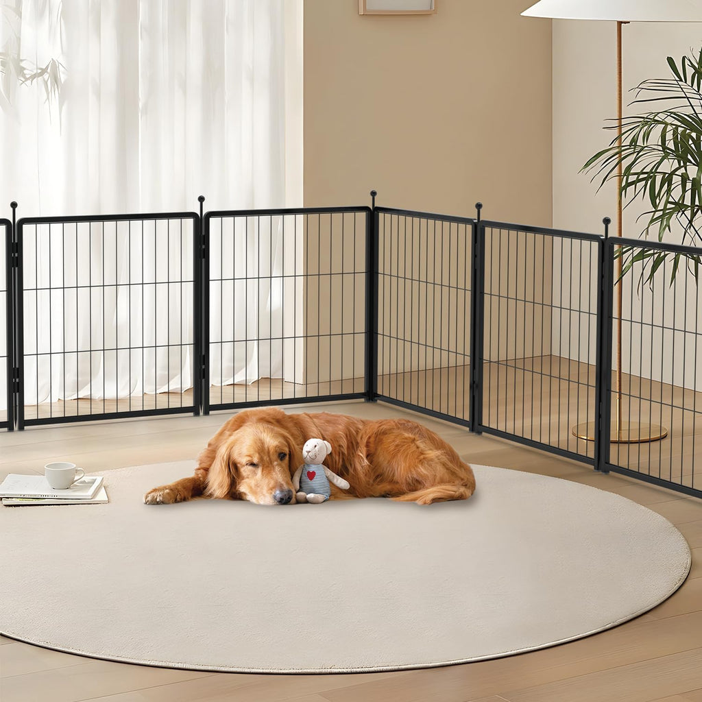 Dog Playpen 42 inch 8 Panels for Indoor & Outdoor Use – Heavy-Duty Metal Pet Fence with Ground Stakes, Rounded Ball