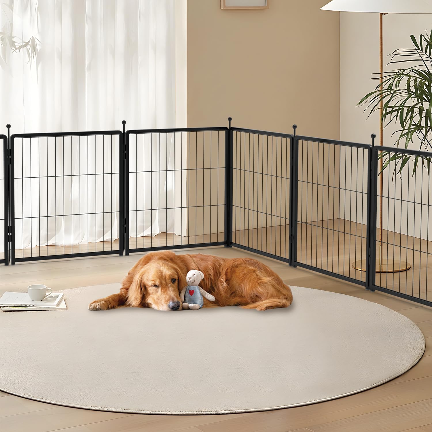 Dog Playpen 42 inch 8 Panels for Indoor & Outdoor Use – Heavy-Duty Metal Pet Fence with Ground Stakes, Rounded Ball
