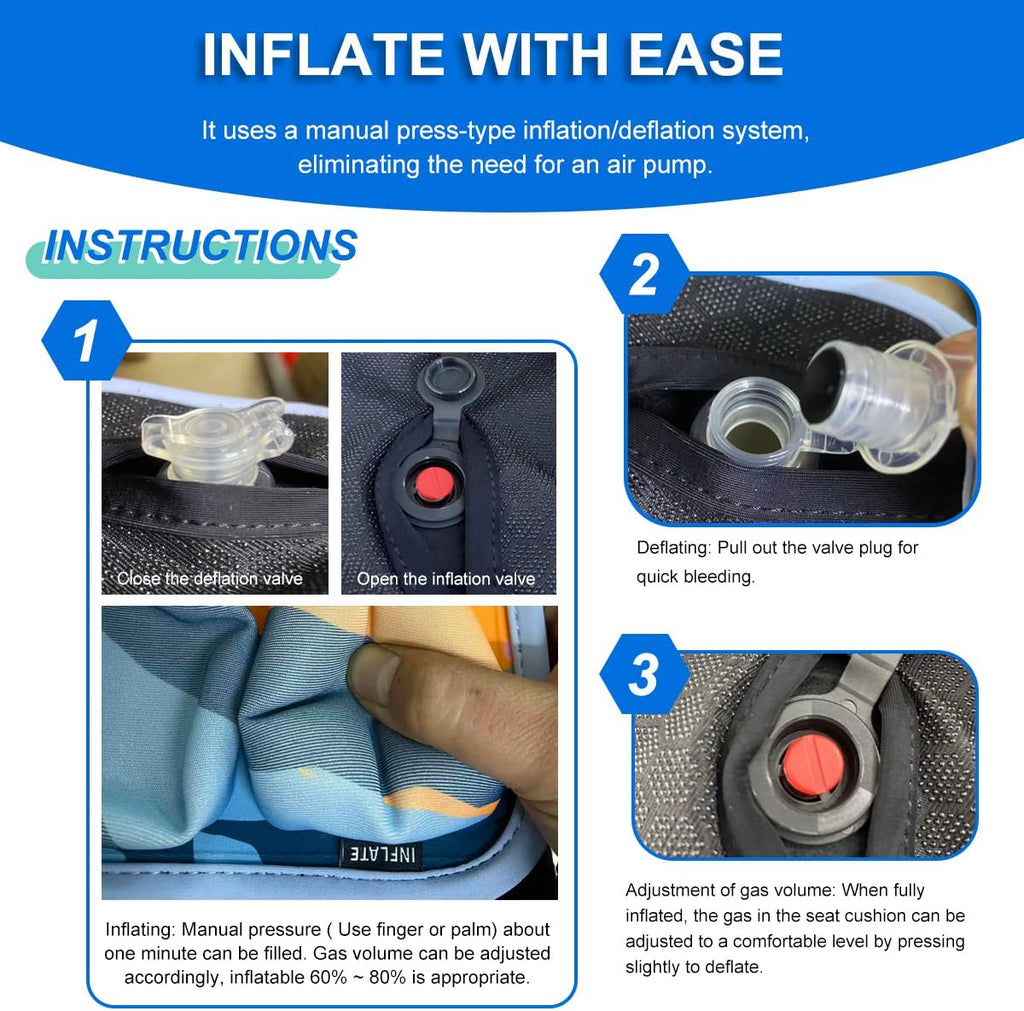 3D Air Cell Inflatable Pressure Relief Seat Cushion, Portable Self-Inflating Pad with Anti-Slip Bottom for Office