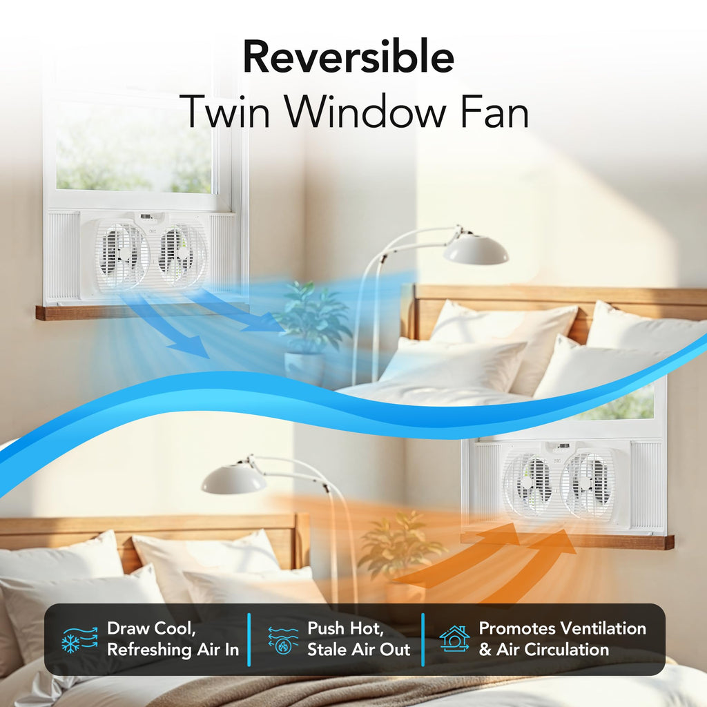 Reversible Twin Window Fan with 3-Speeds & Expandable Width