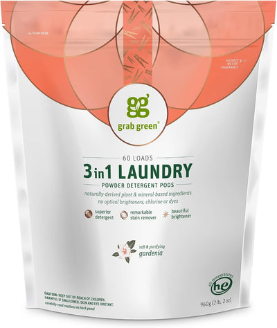 3-in-1 Laundry Detergent Pods, Gardenia Scent, Plant and Mineral Based, Superior Cleaning Power, Stain Remover