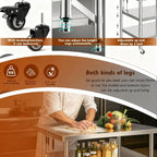 Stainless Steel Prep and Work Table,Kitchen,has Both Fixed Legs and Wheels