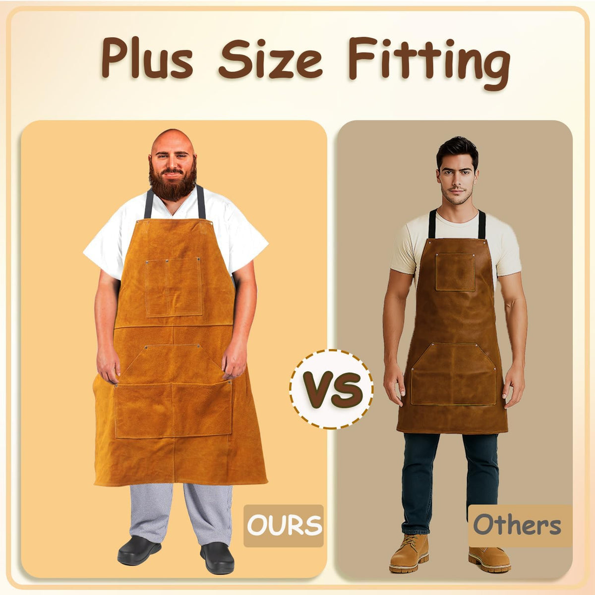 Big and Tall Plus Size Work Apron: Flame Resistant Leather Welding Apron, Wood and Workshop Canvas. Butcher Rubber.