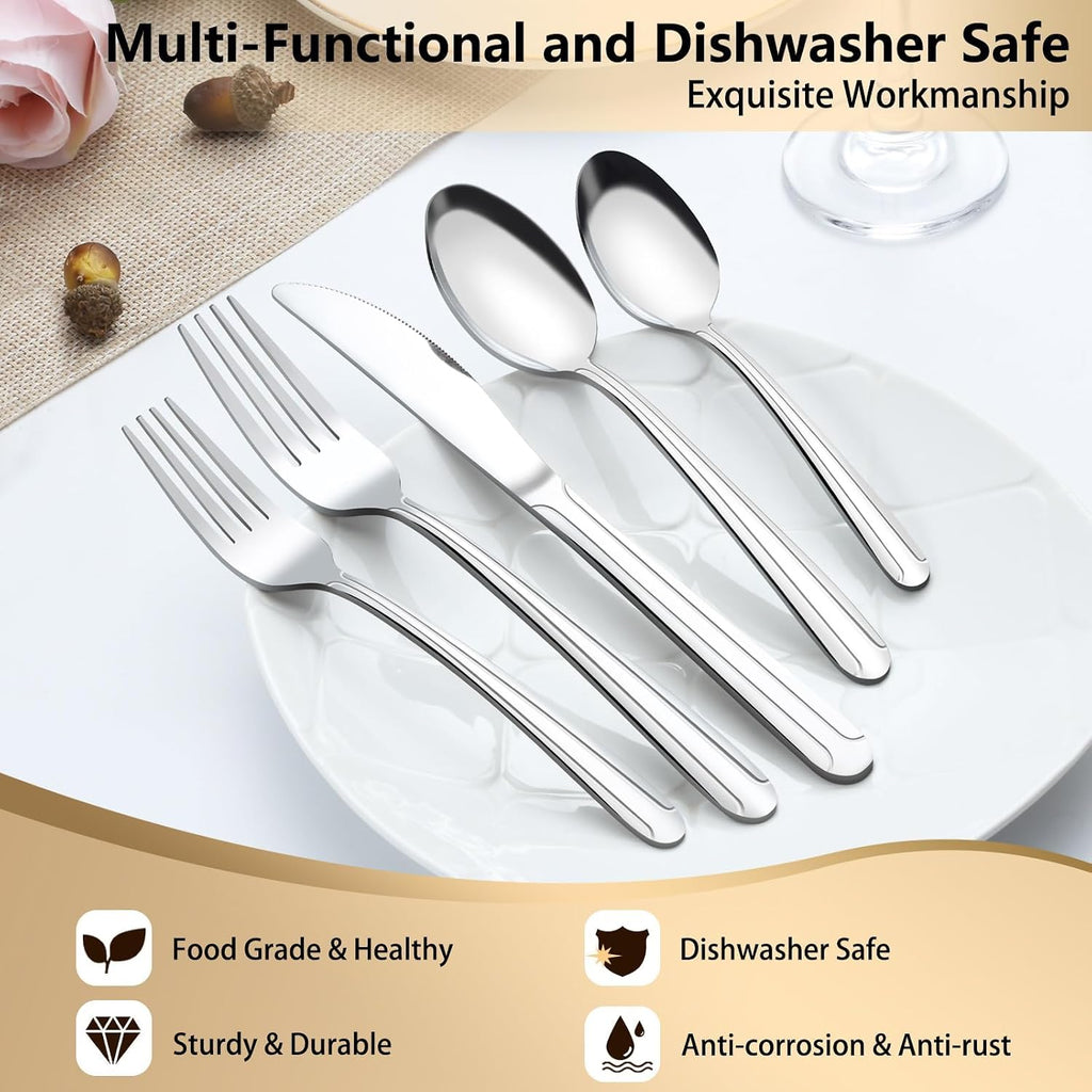 60-Pcs Silverware Set Service for 12, Premium Stainless Steel Flatware Set, Include Forks Spoons and Knives Set