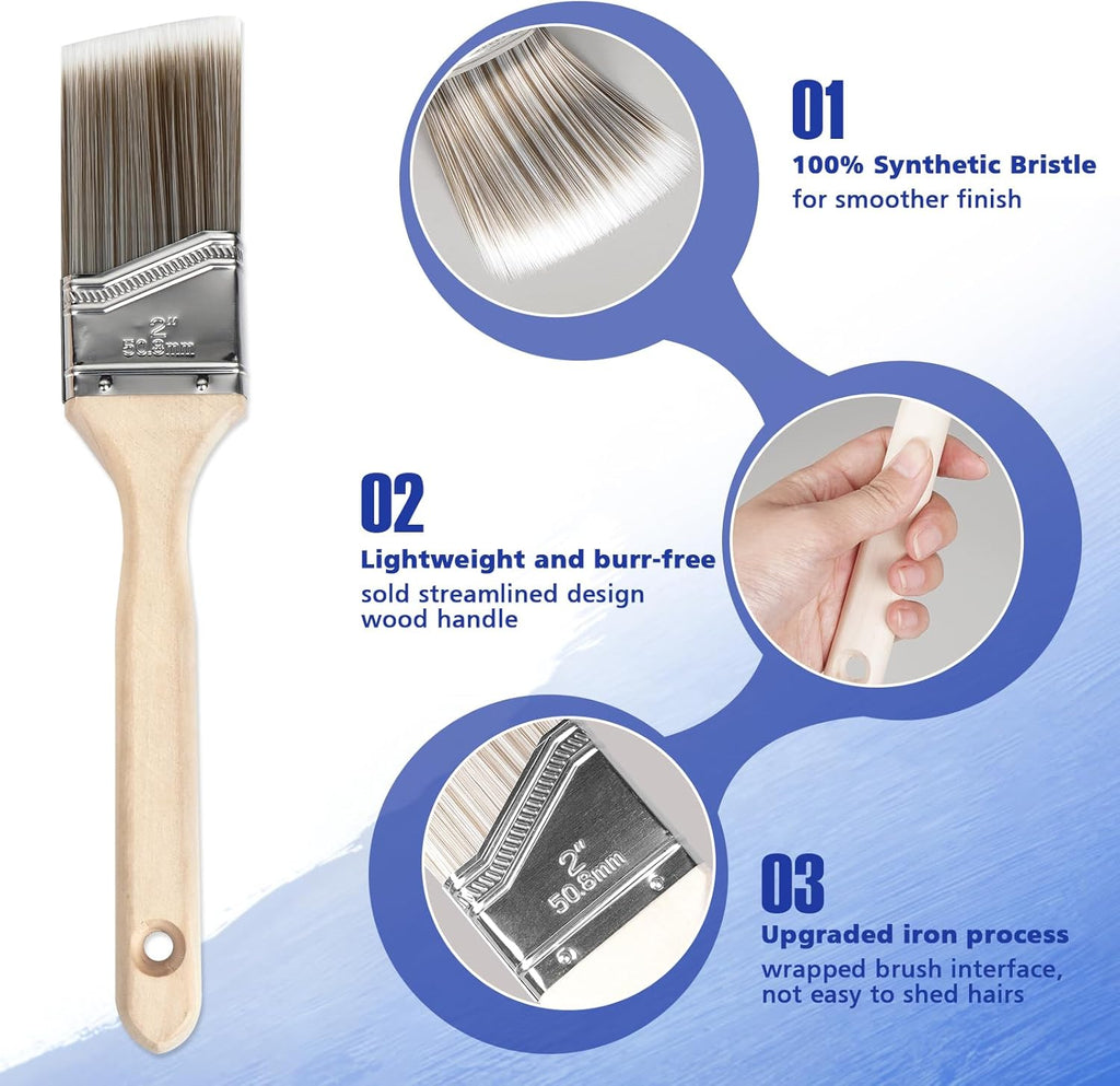 Paint Roller Kit with Extension Pole, 27 Piece Set, 2 to 4 Ft Pole, 4"9" Paint Rollers, Paint Brushes Set for