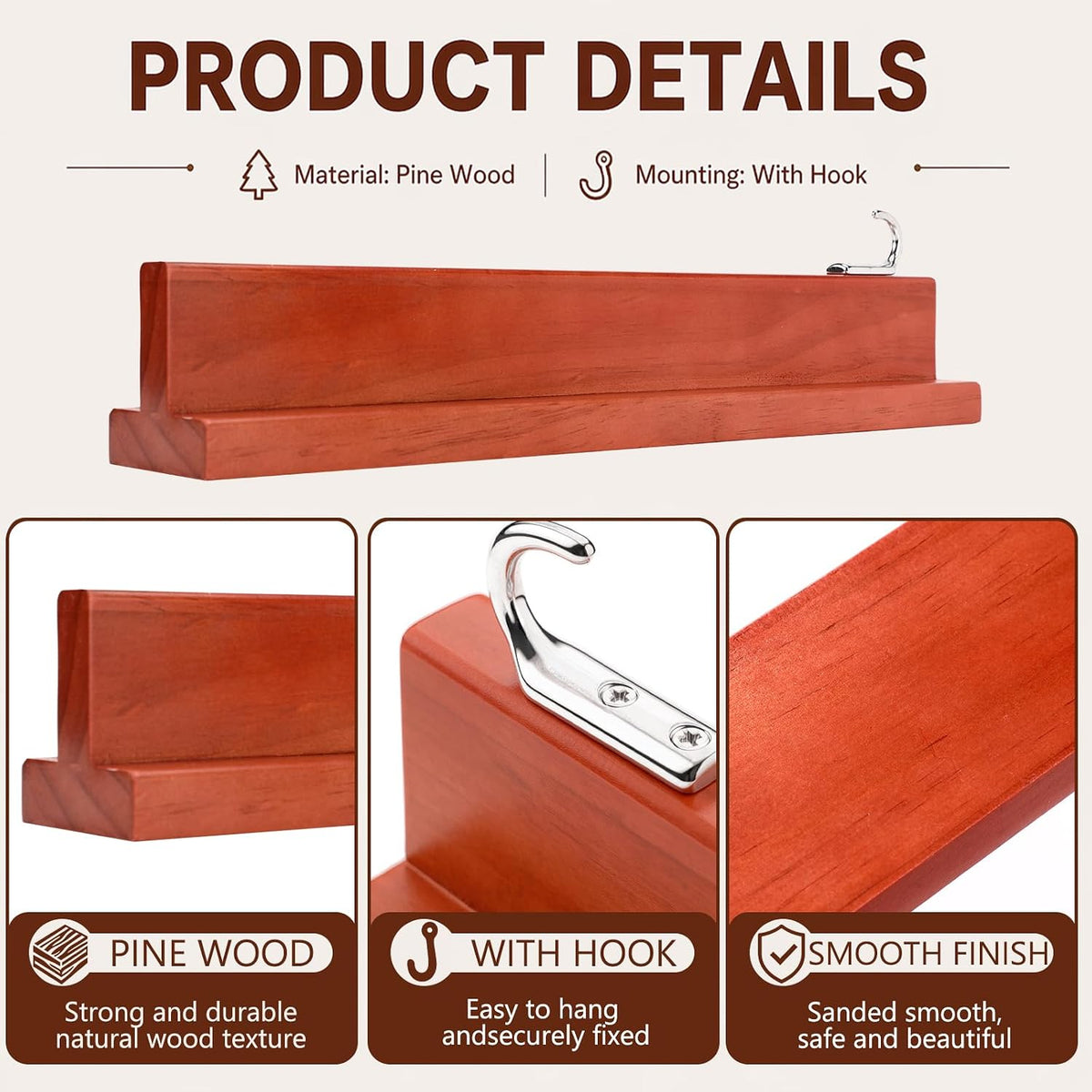 1 Pcs 17" Folding Pine Wood Saddle Rack Wall Mount,Brown