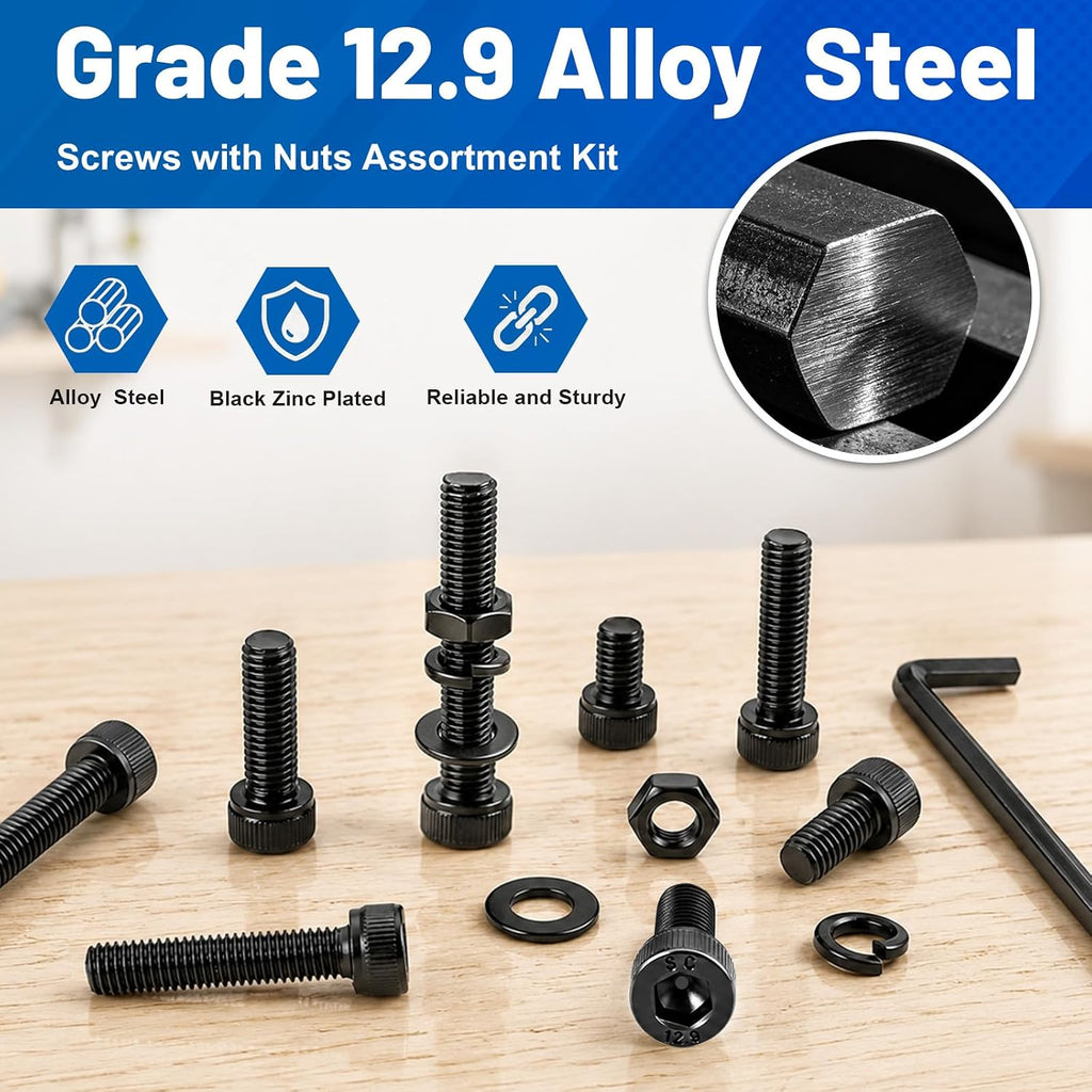 398PCS M5 Socket Head Cap Bolts Nuts Kit, M5x8/10/12/16/20/25/30/35 mm