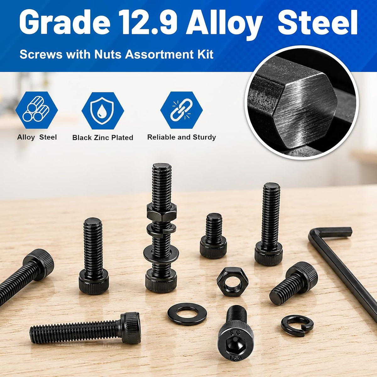 398PCS M5 Socket Head Cap Bolts Nuts Kit, M5x8/10/12/16/20/25/30/35 mm