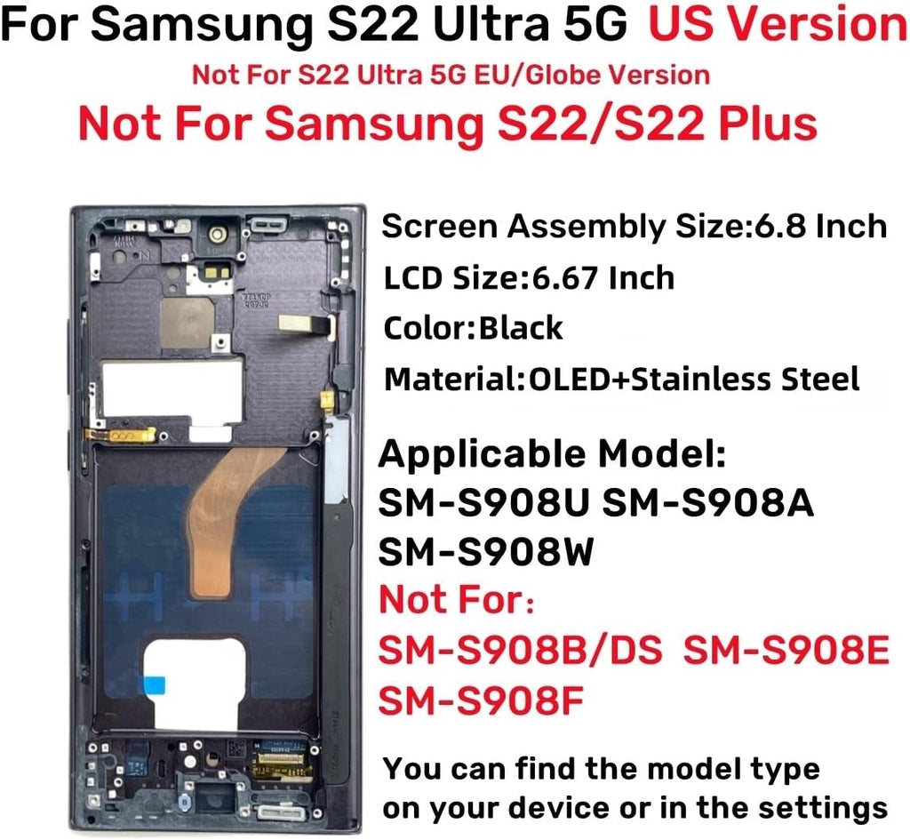 OLED for Samsung Galaxy S22 Ultra Screen Replacement with Fingerprint