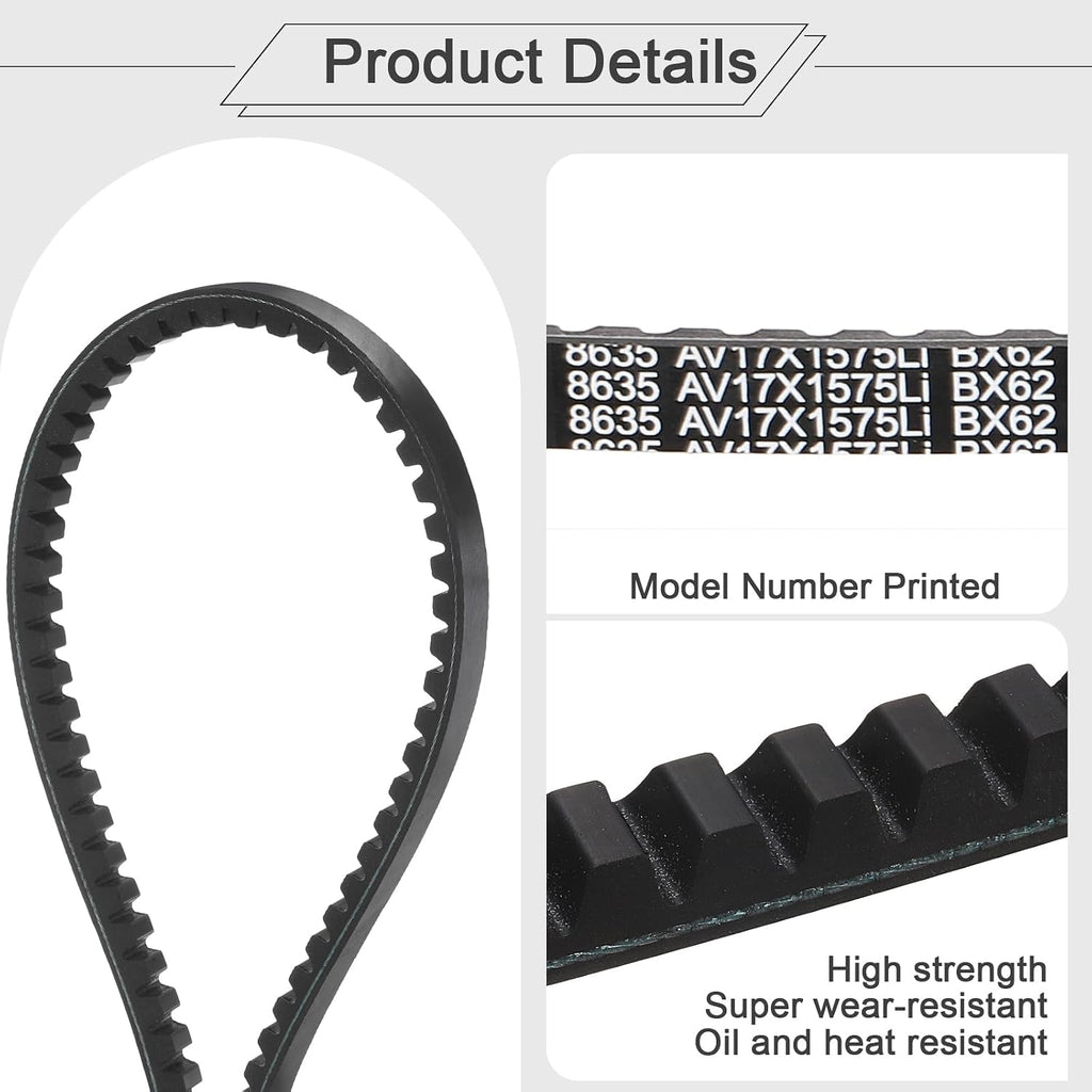 uxcell BX62 EPDM V-Belt, Raw Edge Cogged Industrial Rubber V Belt 0.67" Width x 62" Inside Circumference