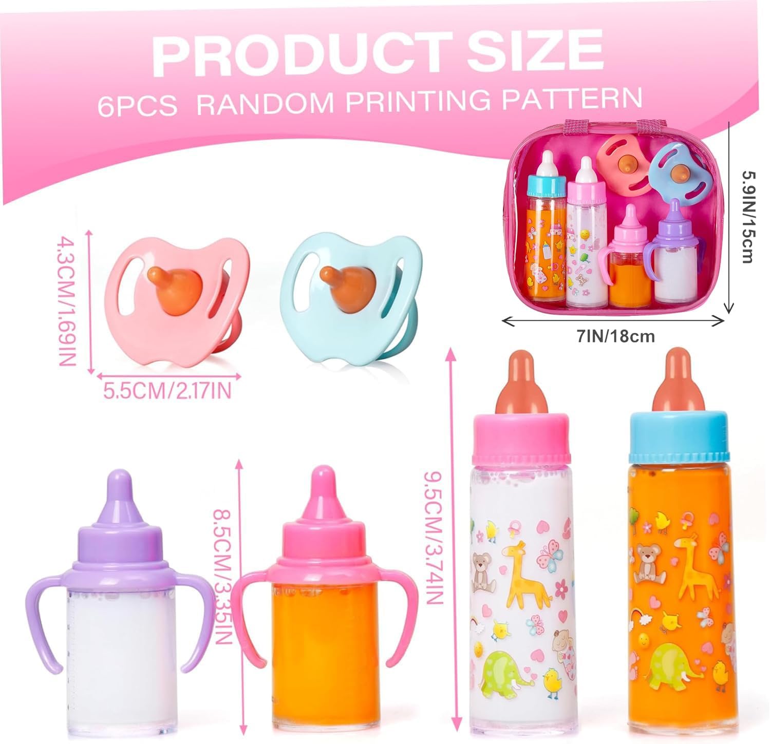 My Sweet Baby Disappearing Doll Feeding Set, Baby Care 6 Piece Doll Feeding Set - for Toy Stroller | 2 Milk & Juice