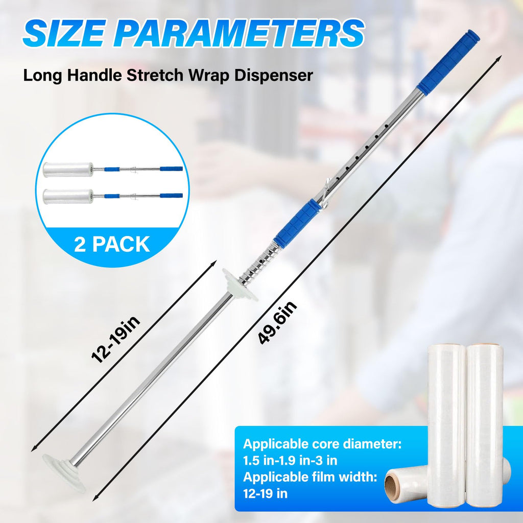 2-Pack 48 Inch Long Handle Stretch Wrap Dispenser Tool