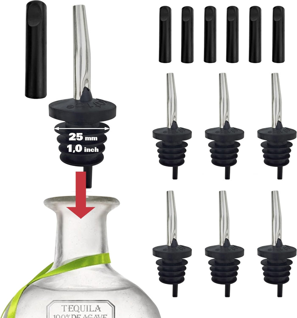 Oversized Cork Metal Liquor Pourers with Dust Caps, 6 Pack