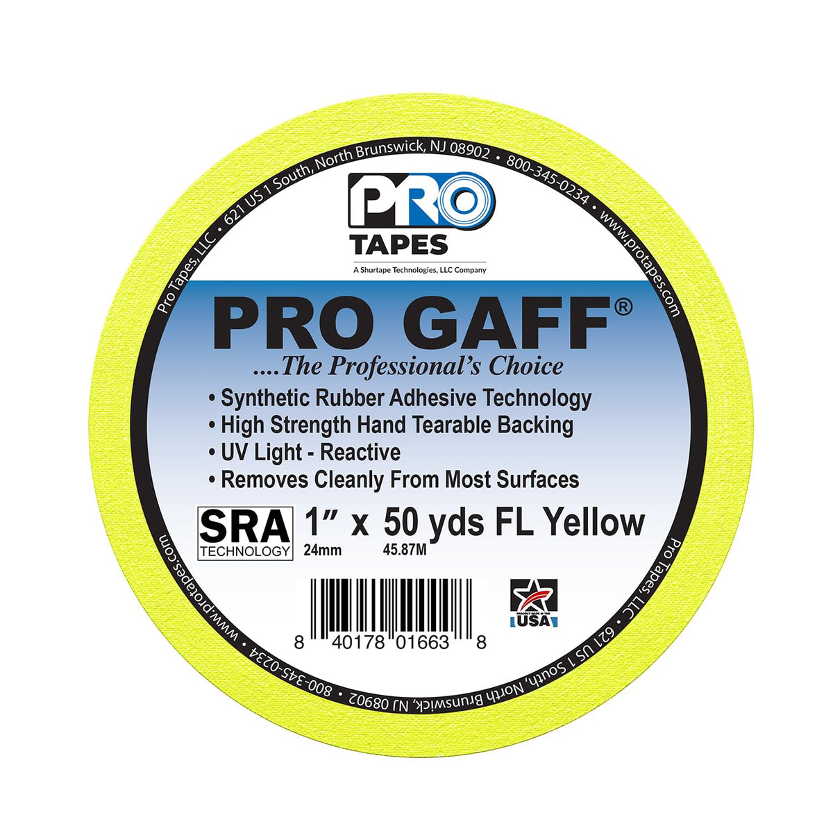 1" Width ProTapes Pro Gaff Premium Matte Cloth Gaffer's Tape With Rubber Adhesive, 50 yds Length x, Fluorescent