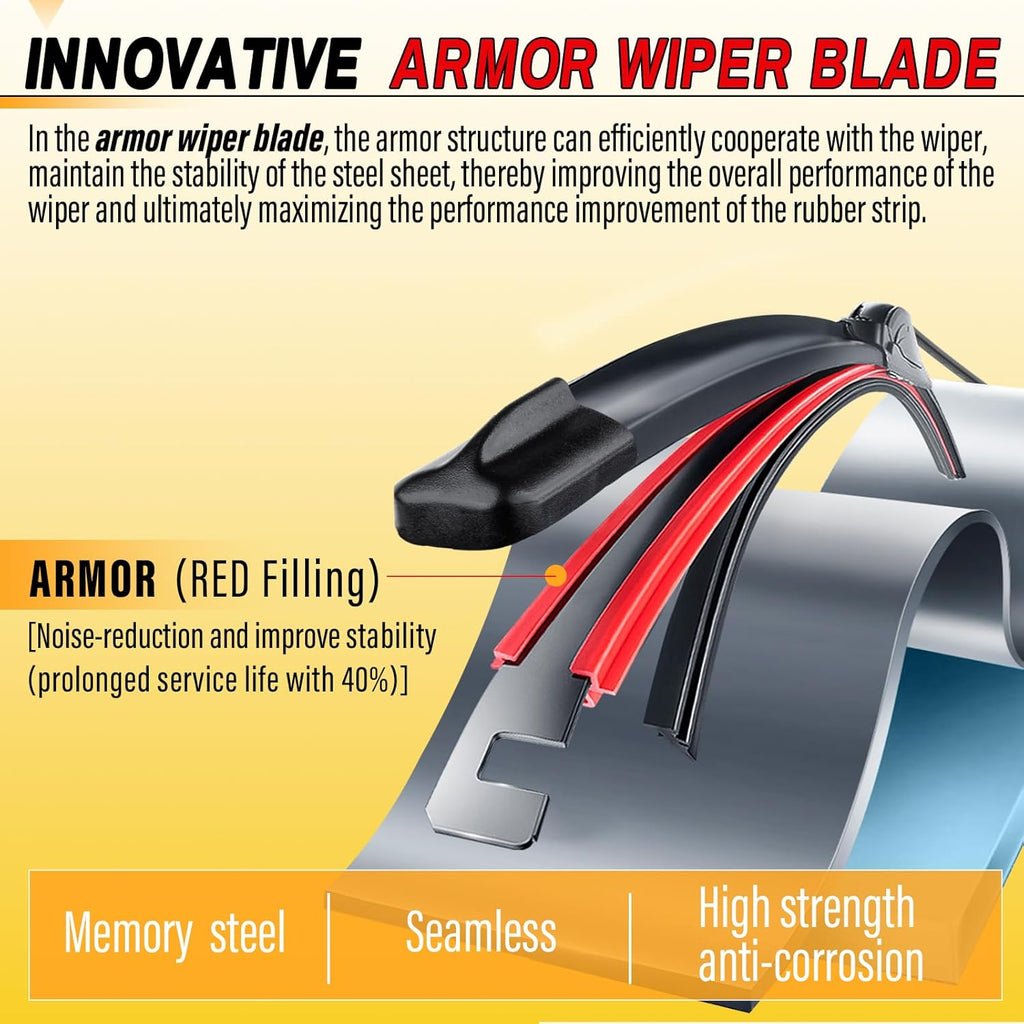 24" and 22" Windshield Wipers Blades (Pack Of 2),OEM Quality Premium All-Seasons Wiper blades,Stable and Quiet wiper