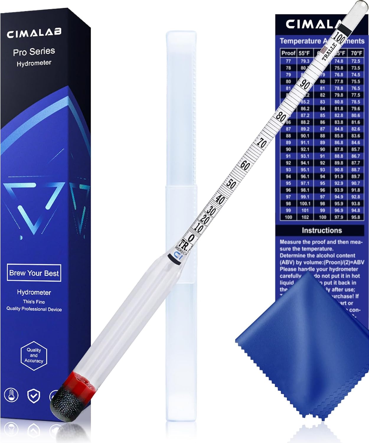 Hydrometer Alcohol Meter, Hydrometer Alcohol 0-200 Proof and Tralle Hydrometer, Alcohol Proof Tester for