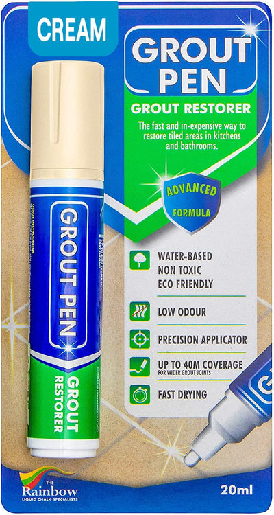 Grout Pen Cream Tile Grout Paint Marker Restorer - Wide 15mm Tip (20ml)