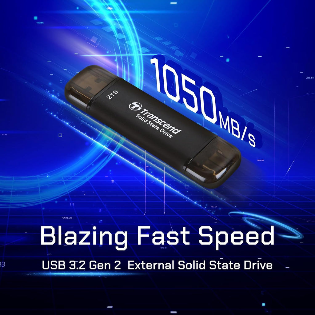 ESD310 256GB External SSD, Up to 1,050MB/s, Dual USB Flash Drive for iPhone/iPad/Mac/Windows, Android/Tablet/PC, USB