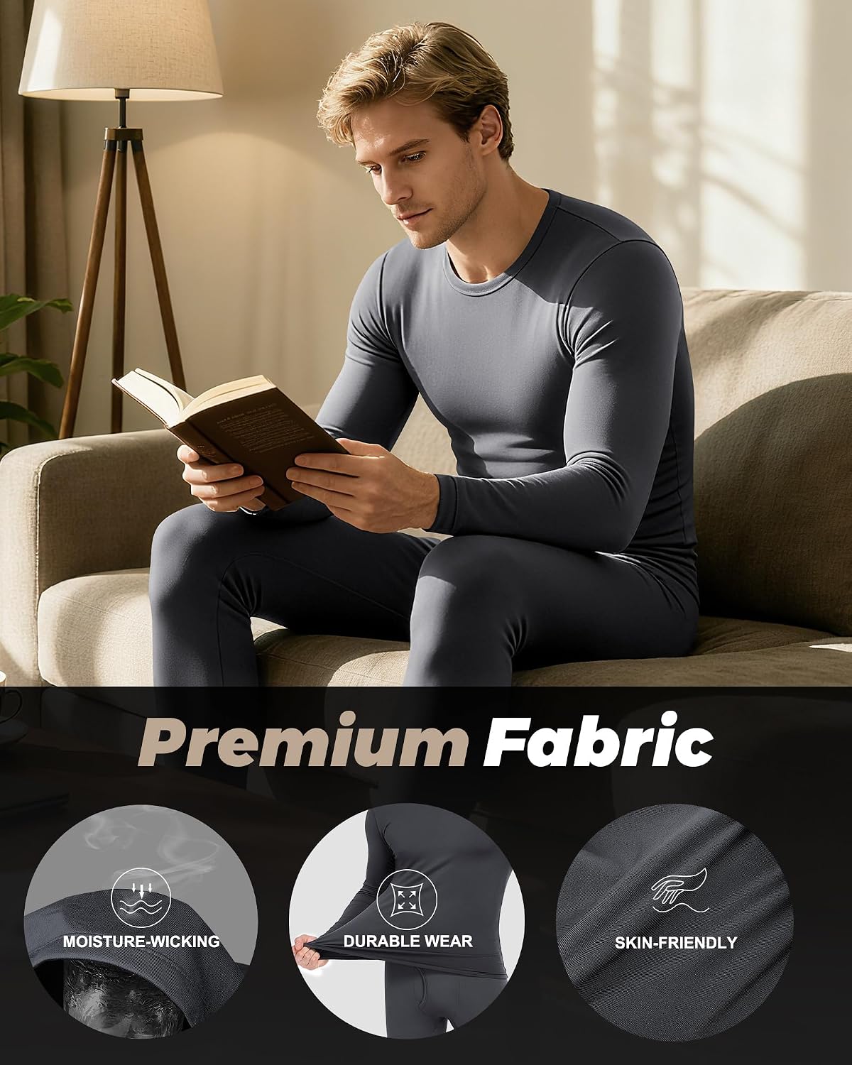 Thermal Underwear for Men Long Johns Set Fleece Lined Winter Cold Weather | Base Layer Top & Bottom Set