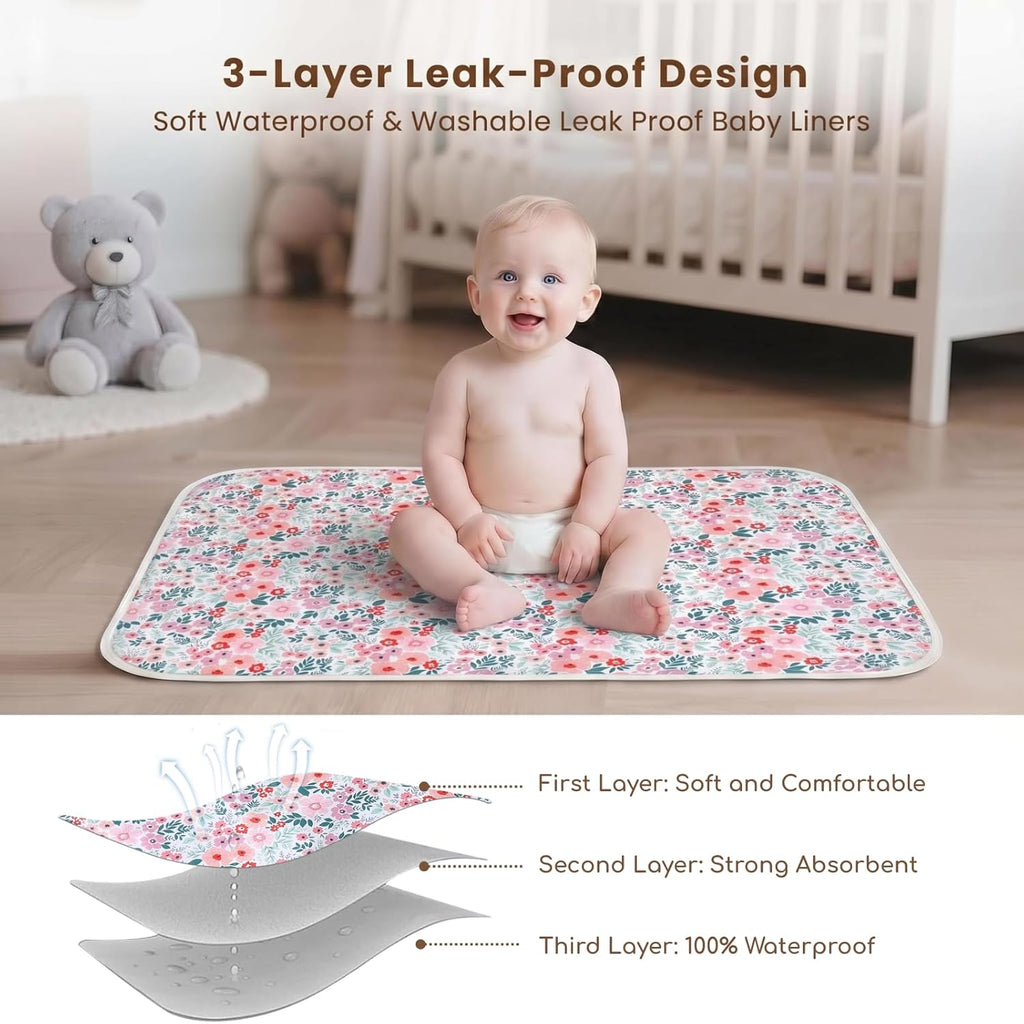 Baby Diaper Changing Pad, 21 5/8" x 31.5" Waterproof Changing Pad Liners - Reusable Soft and Absorbent Portable