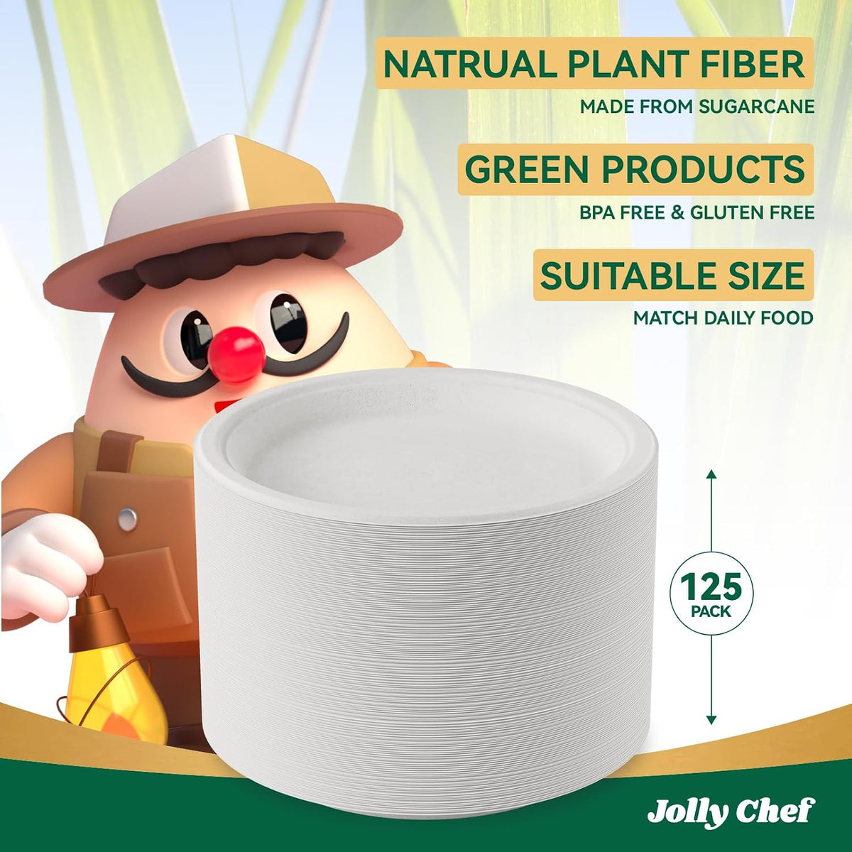 Compostable Heavy Duty 10 Inch 125 Pack Disposable Eco-Friendly Paper Plate