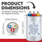 Globe Capacitor, Round Run Start, 60+5MFD CBB65 Dual Element, 370V/440V