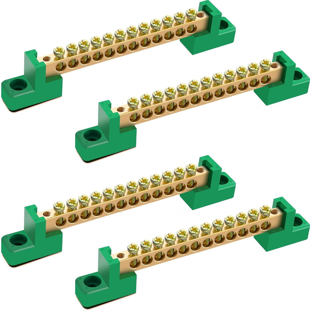 Neutral Bar, 4 Pack 12-Position Brass Terminal Block