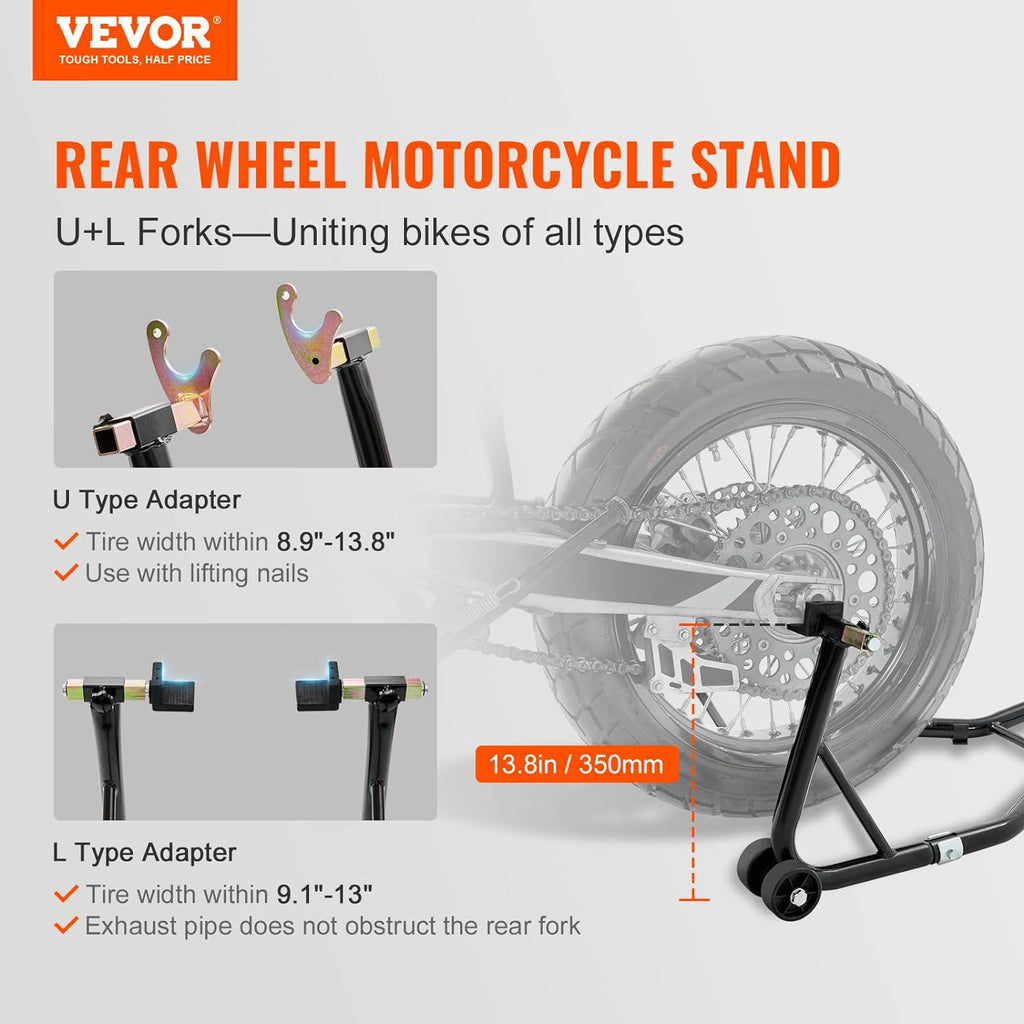 Motorcycle Stand Lift 850lbs Front Rear Combo Stand Lift Stand Front Wheel Fork Stands Rear U+L Fork Swingarm Spool