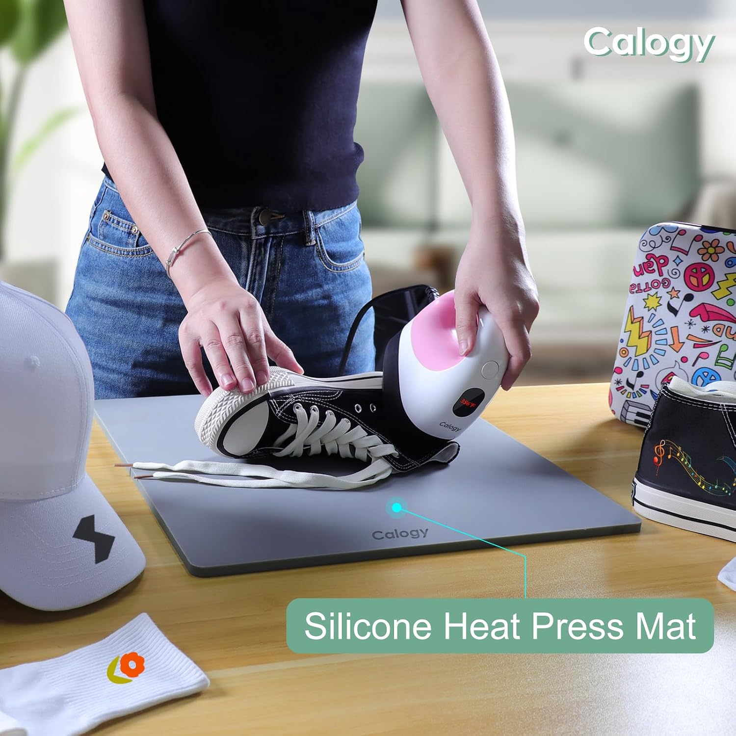 Heat Press Mat Silicone 15x15 inch, Heat Press Pad Resistant Fireproof 0.34in Thickness, Double Sided Easy Washable